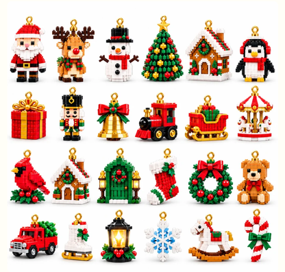 🎄 24-Day Mini Christmas Ornament Advent Calendar | 24 unique festive buildable designs with hanging loops—perfect for decorating Christmas trees, wreaths, and holiday displays 🧱