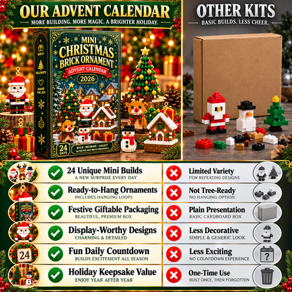 🎄 24-Day Mini Christmas Ornament Advent Calendar | 24 unique festive buildable designs with hanging loops—perfect for decorating Christmas trees, wreaths, and holiday displays 🧱