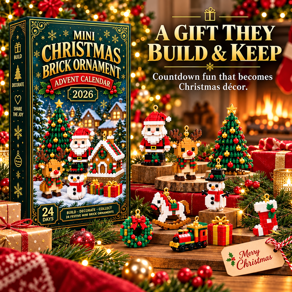 🎄 24-Day Mini Christmas Ornament Advent Calendar | 24 unique festive buildable designs with hanging loops—perfect for decorating Christmas trees, wreaths, and holiday displays 🧱