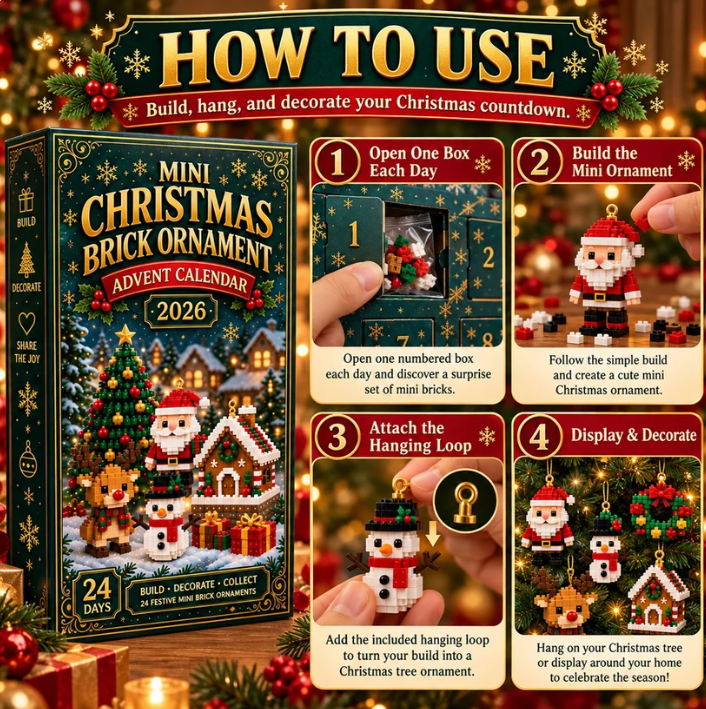 🎄 24-Day Mini Christmas Ornament Advent Calendar | 24 unique festive buildable designs with hanging loops—perfect for decorating Christmas trees, wreaths, and holiday displays 🧱