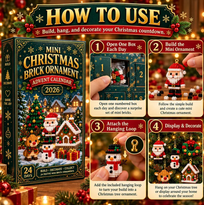 🎄 24-Day Mini Christmas Ornament Advent Calendar | 24 unique festive buildable designs with hanging loops—perfect for decorating Christmas trees, wreaths, and holiday displays 🧱