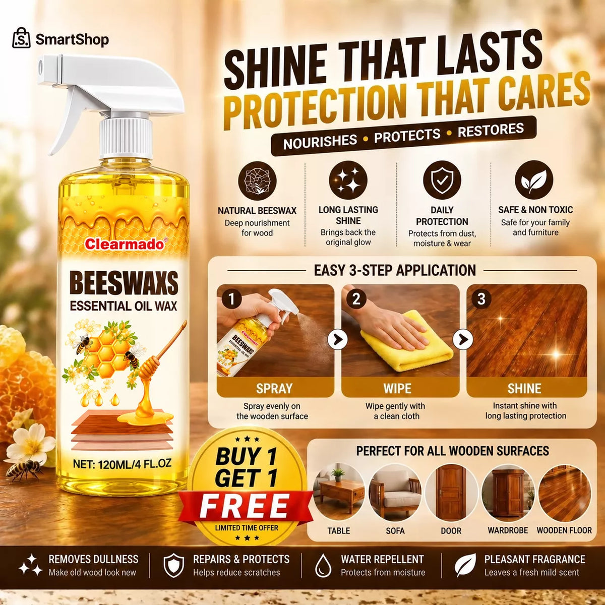 Polishing beeswax agent+ Free Towel and Sponge